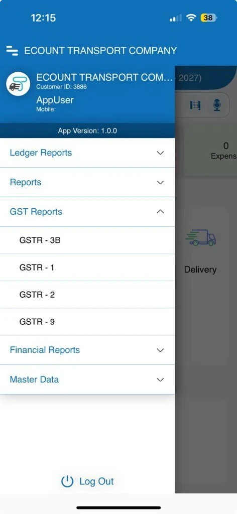 Bilty app menu