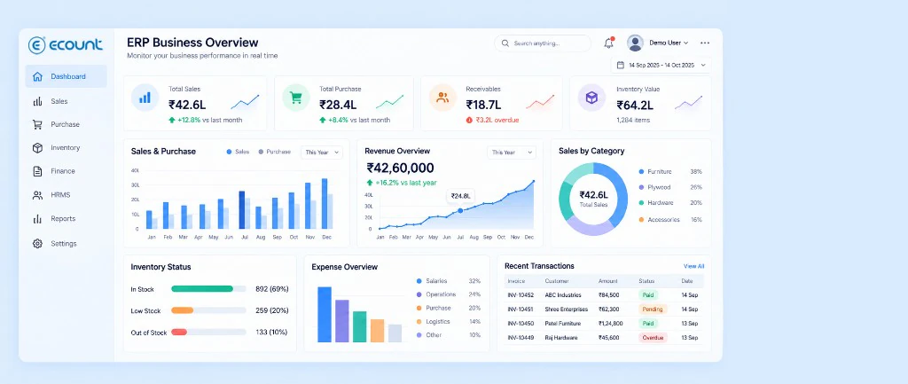 eCount ERP business overview dashboard