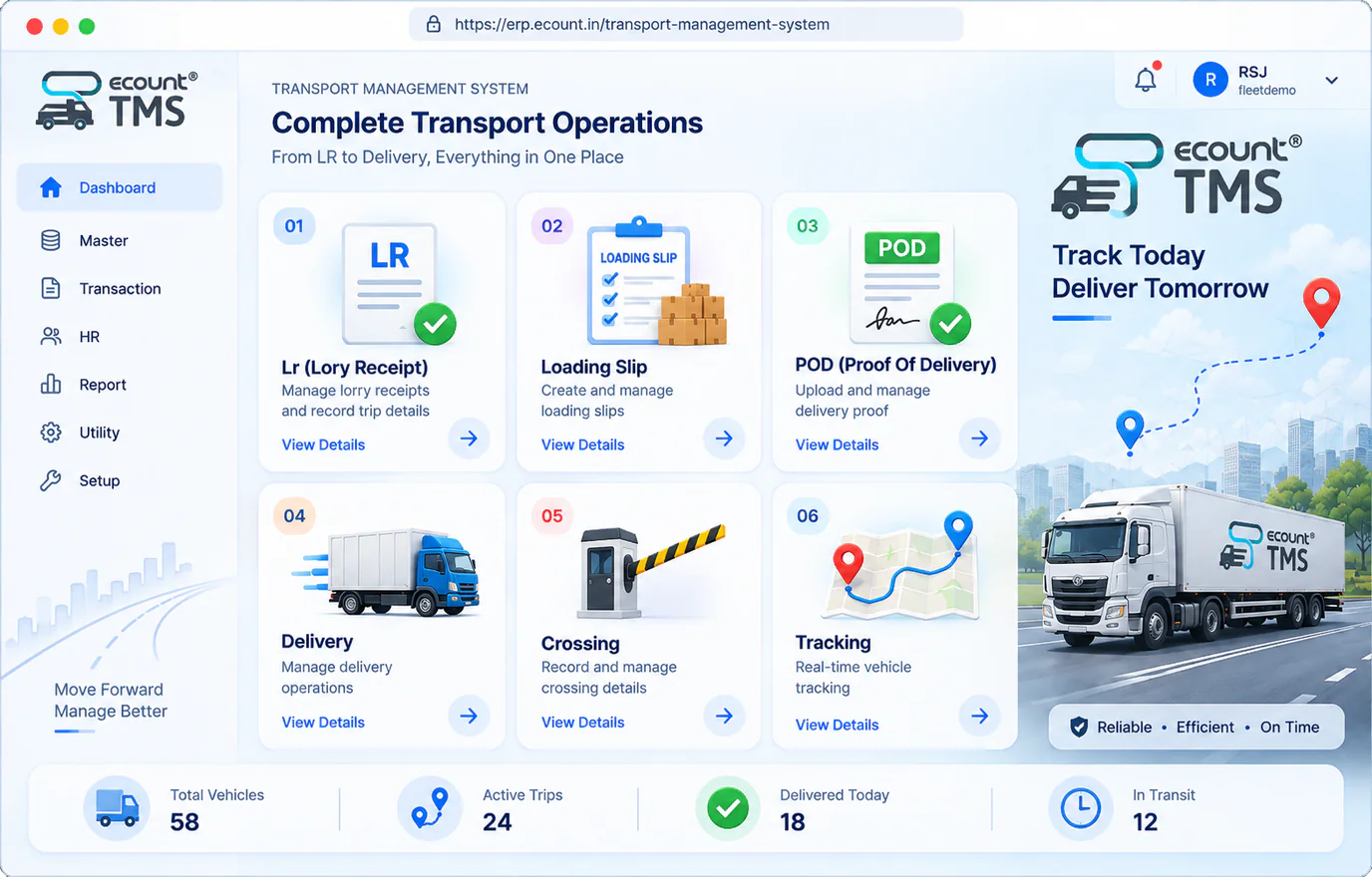 eCount Fleet & Route Management dashboard