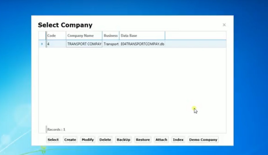 eCount Transport Software Company Create Option